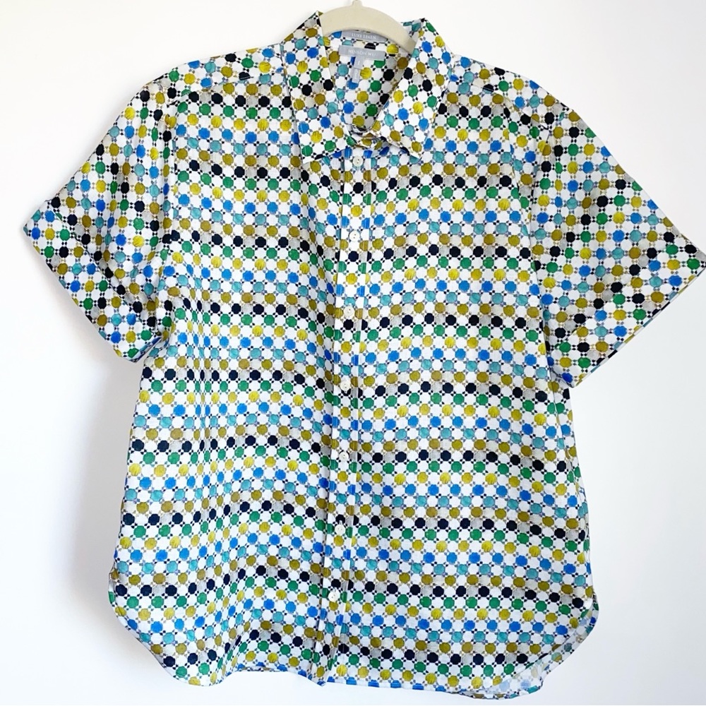 Hinson Wu Layla Short Sleeve Mini Tile Luxe Linen Print Shirt